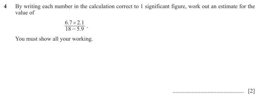 IGCSE 0580 Jun 2023 Paper 21 Question 4 — Estimation (Extended, 2 marks)