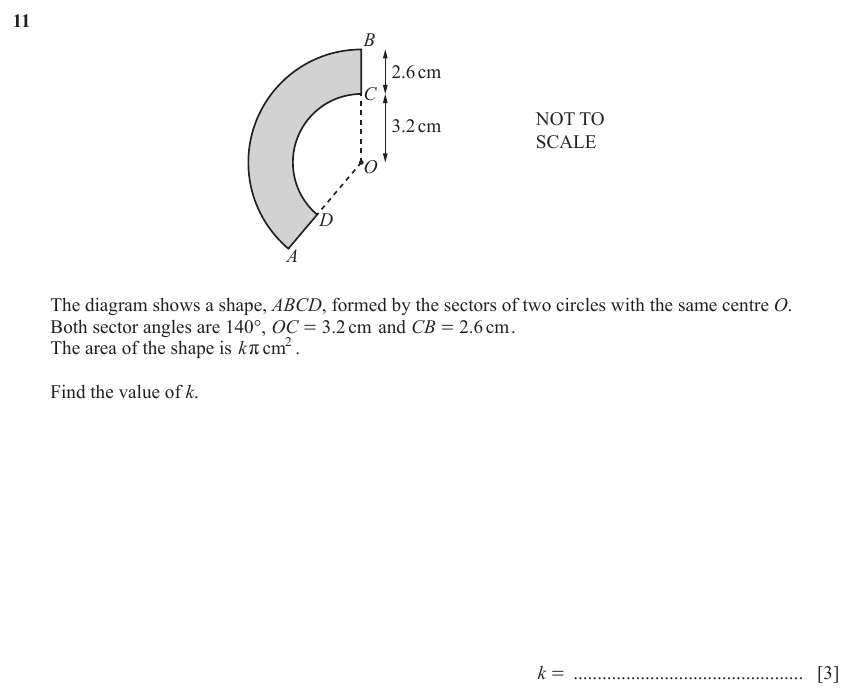 IGCSE Mathematics 0580 May/June 2023 Paper 22 Question 11 – Mensuration, Perimeter, Area and Volume, 3 marks