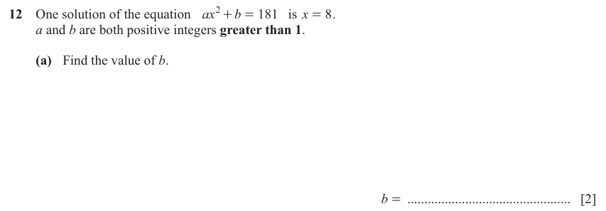 IGCSE Mathematics 0580 May/June 2023 Paper 22 Question 12 – Algebra, Basic algebra, 3 marks