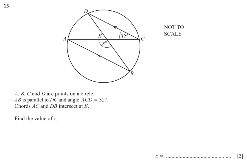 IGCSE Mathematics 0580 May/June 2023 Paper 22 Question 13 – Geometry, Angles using geometrical properties, 2 marks