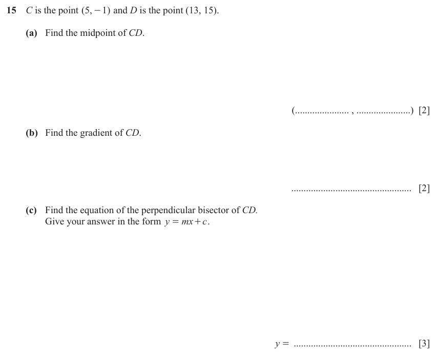 IGCSE 0580 Jun 2023 Paper 22 Question 15 — Length and midpoint (Extended, 7 marks)