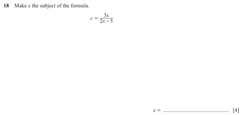 IGCSE Mathematics 0580 May/June 2023 Paper 22 Question 18 – Algebra, Basic algebra, 4 marks