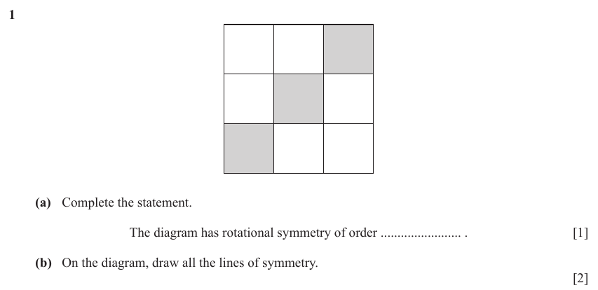 IGCSE Mathematics 0580 May/June 2023 Paper 23 Question 1 – Geometry, Symmetry, 3 marks