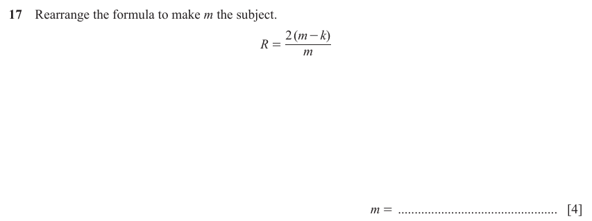 IGCSE Mathematics 0580 May/June 2023 Paper 23 Question 17 – Algebra, Basic algebra, 4 marks