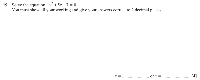 IGCSE Mathematics 0580 May/June 2023 Paper 23 Question 19 – Algebra, Basic algebra, 4 marks