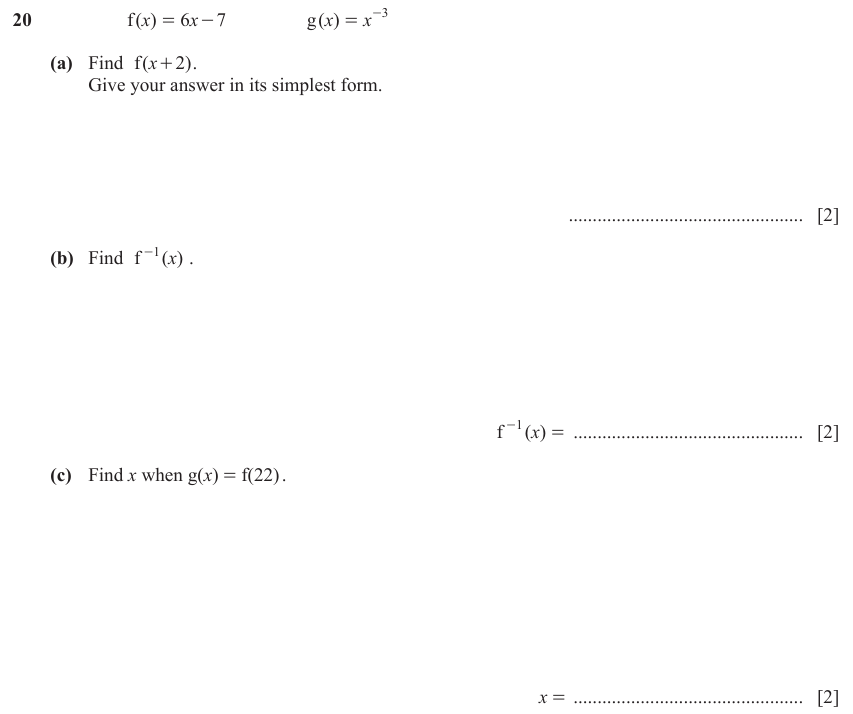 IGCSE Mathematics 0580 May/June 2023 Paper 23 Question 20 – Functions and Graphs, Graphs of functions, 6 marks