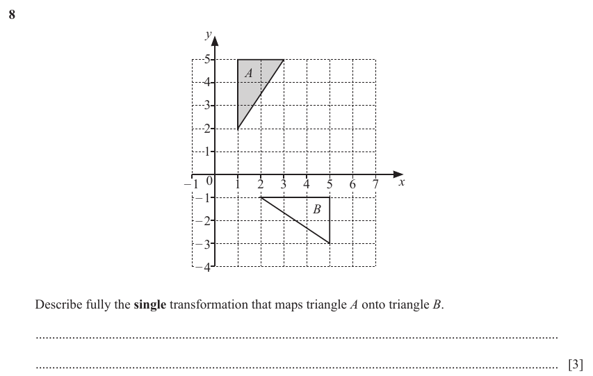 IGCSE Mathematics 0580 May/June 2023 Paper 23 Question 8 – Transformations, Transformations, 3 marks