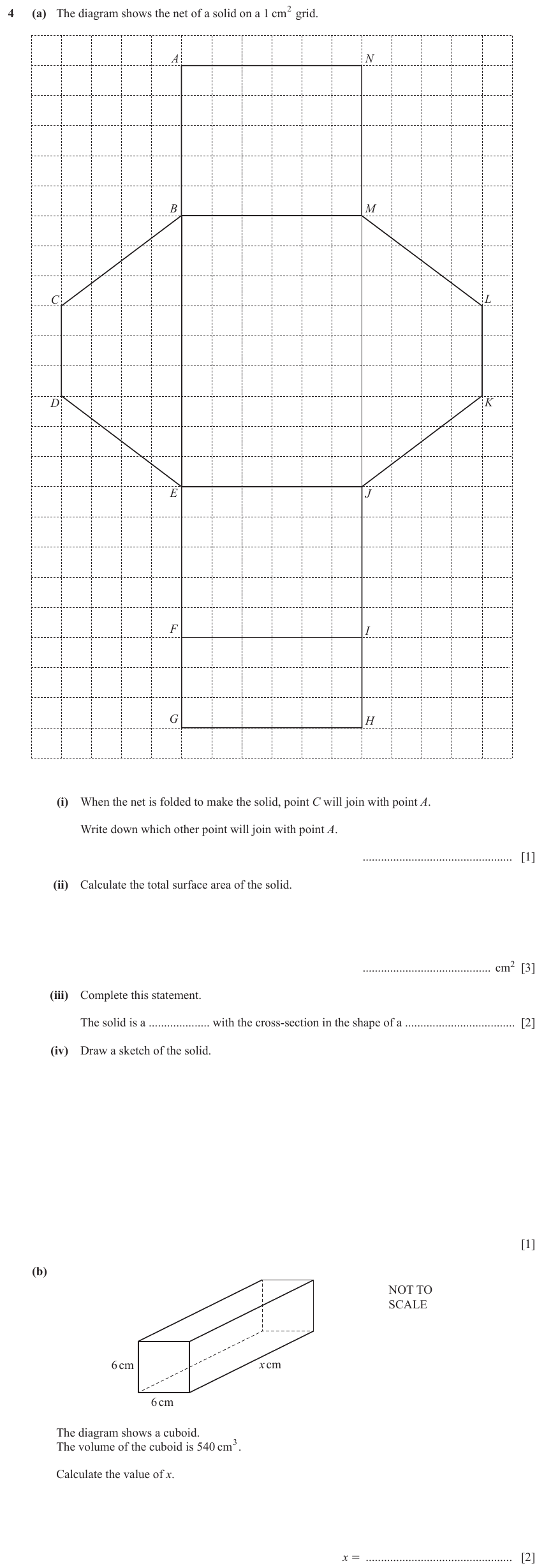 IGCSE Mathematics 0580 May/June 2023 Paper 31 Question 4 – Mensuration, Perimeter, Area and Volume, 9 marks
