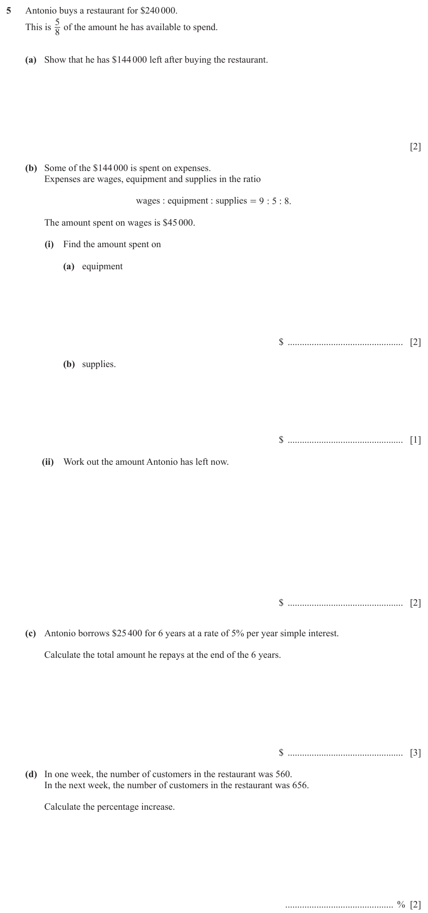 IGCSE Mathematics 0580 May/June 2023 Paper 31 Question 5 – Numbers, The four rules, 12 marks