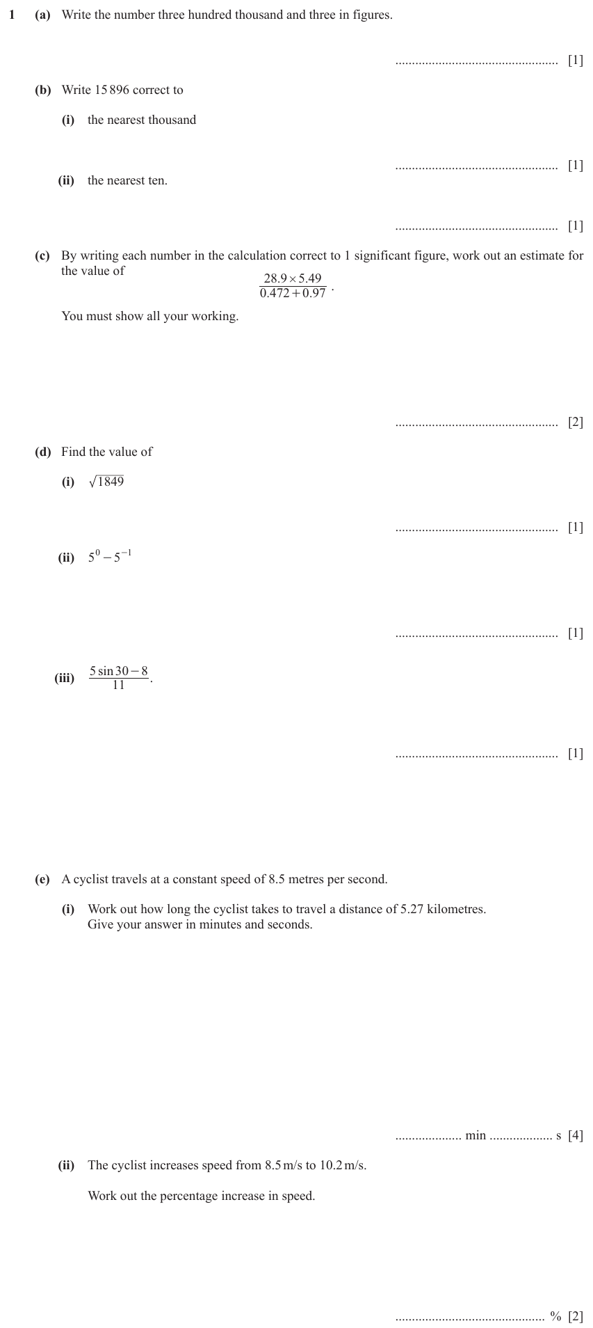 IGCSE Mathematics 0580 May/June 2023 Paper 32 Question 1 – Numbers, The four rules, 14 marks