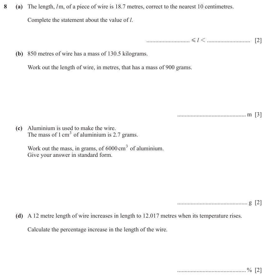 IGCSE Mathematics 0580 May/June 2023 Paper 33 Question 8 – Numbers, Bounds, 9 marks
