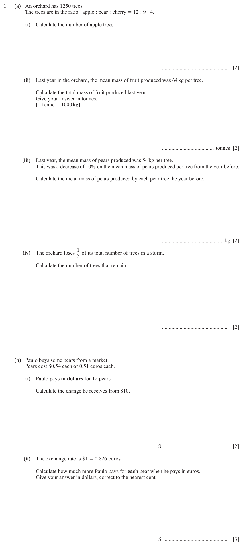 IGCSE Mathematics 0580 May/June 2023 Paper 41 Question 1 – Statistics, Averages (discrete data), 13 marks