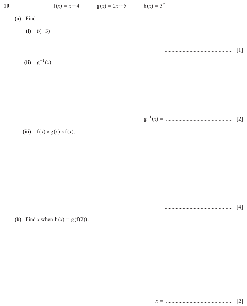 IGCSE Mathematics 0580 May/June 2023 Paper 41 Question 10 – Functions and Graphs, Graphs of functions, 9 marks