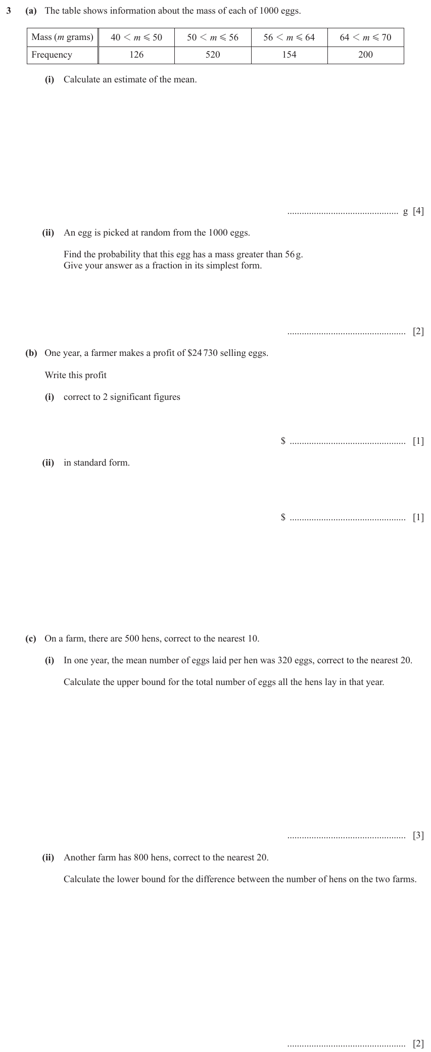IGCSE Mathematics 0580 May/June 2023 Paper 41 Question 3 – Statistics, Grouped data, 13 marks
