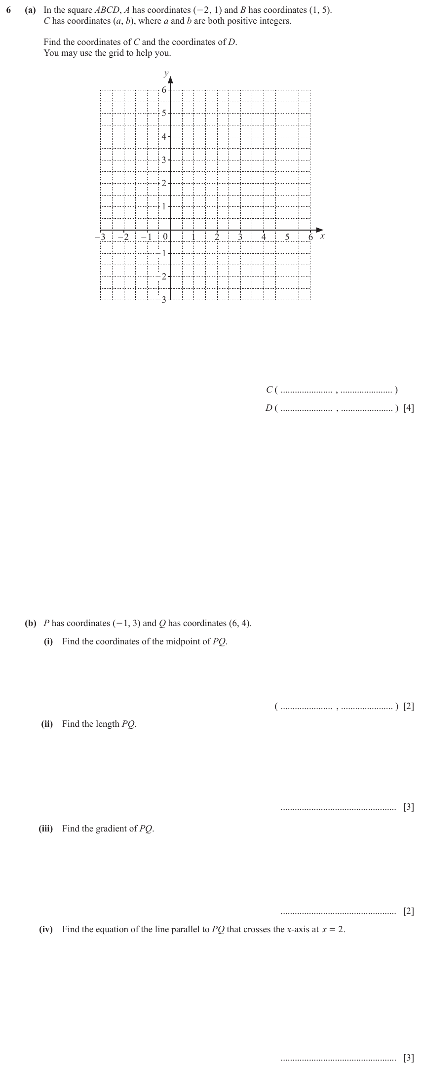IGCSE Mathematics 0580 May/June 2023 Paper 41 Question 6 – Co-ordinate geometry, Cartesian coordinates (2D), 14 marks