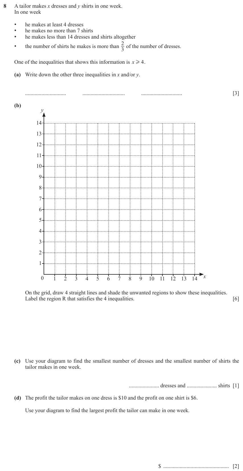 IGCSE Mathematics 0580 May/June 2023 Paper 41 Question 8 – Algebra, Inequalities, 12 marks