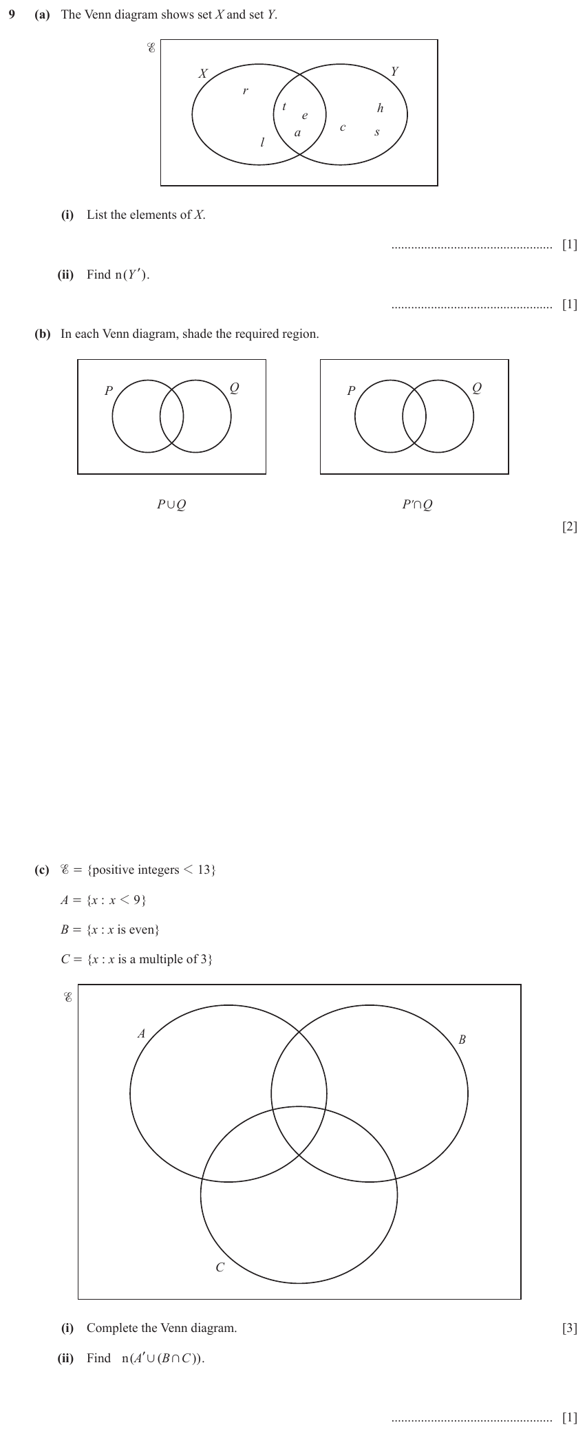 IGCSE Mathematics 0580 May/June 2023 Paper 41 Question 9 – Numbers, Sets and Venn Diagram (non calculator), 8 marks