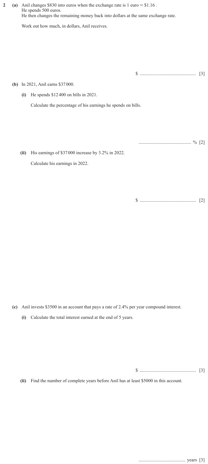IGCSE Mathematics 0580 May/June 2023 Paper 42 Question 2 – Numbers, The four rules, 13 marks