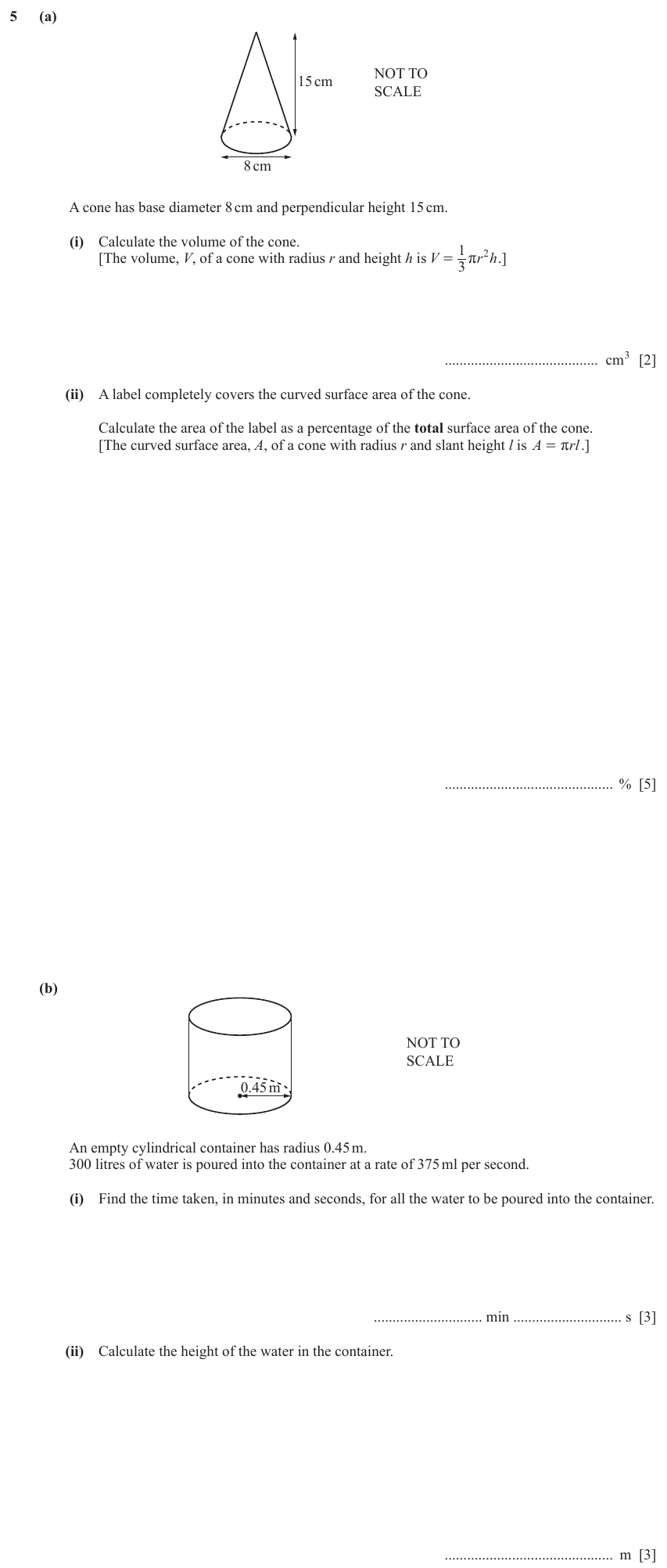 IGCSE Mathematics 0580 May/June 2023 Paper 42 Question 5 – Mensuration, Perimeter, Area and Volume, 13 marks