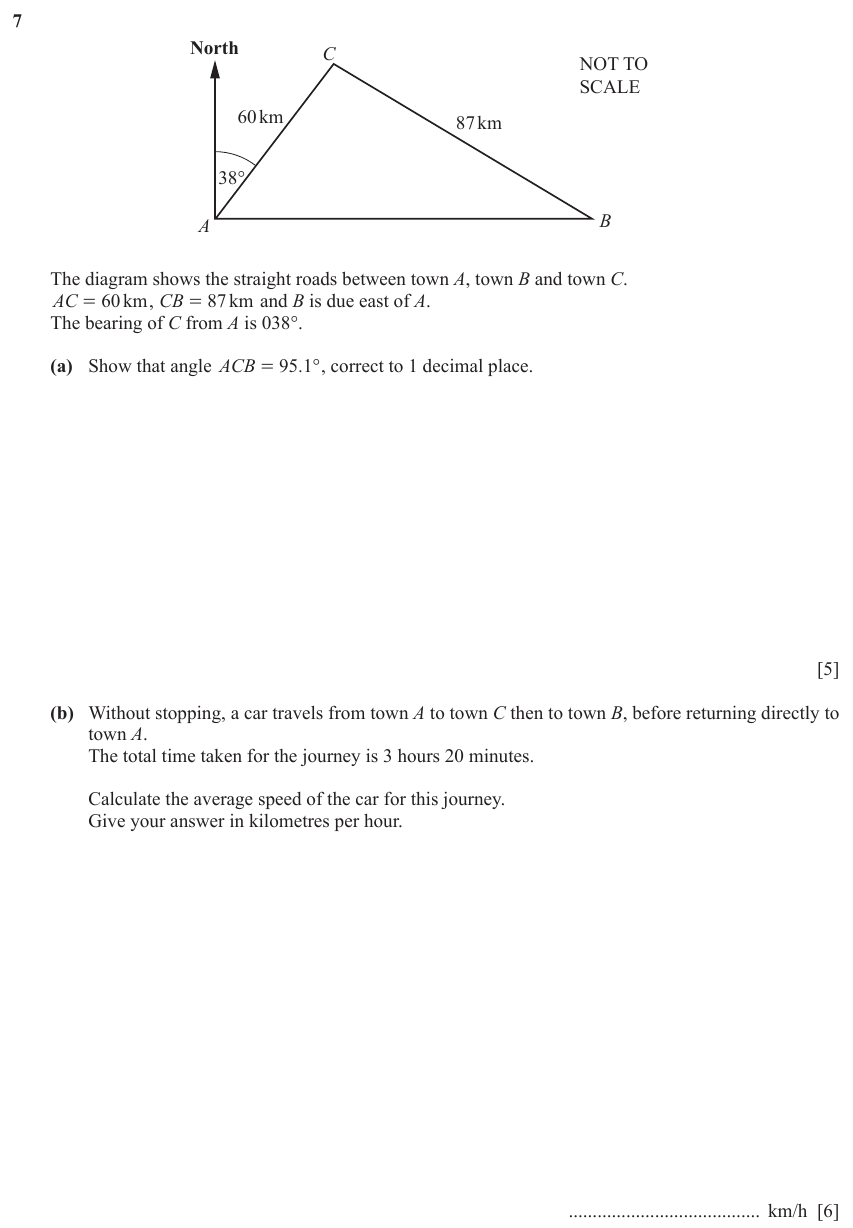 IGCSE 0580 Jun 2023 Paper 42 Question 7 — Three-figure bearings (Extended, 11 marks)