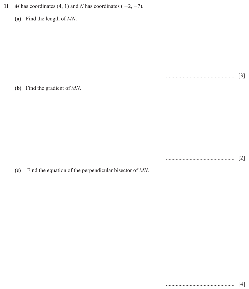 IGCSE Mathematics 0580 May/June 2023 Paper 43 Question 11 – Co-ordinate geometry, Cartesian coordinates (2D), 9 marks