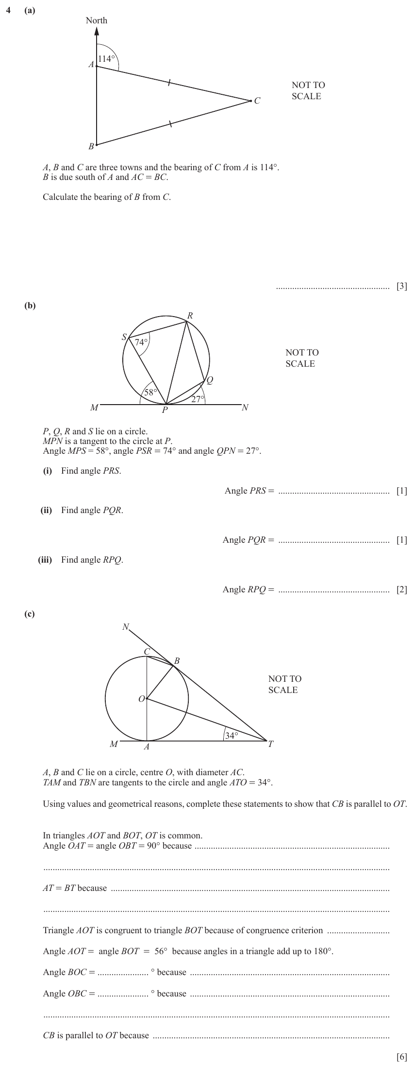 IGCSE 0580 Jun 2023 Paper 43 Question 4 — Three-figure bearings (Extended, 13 marks)