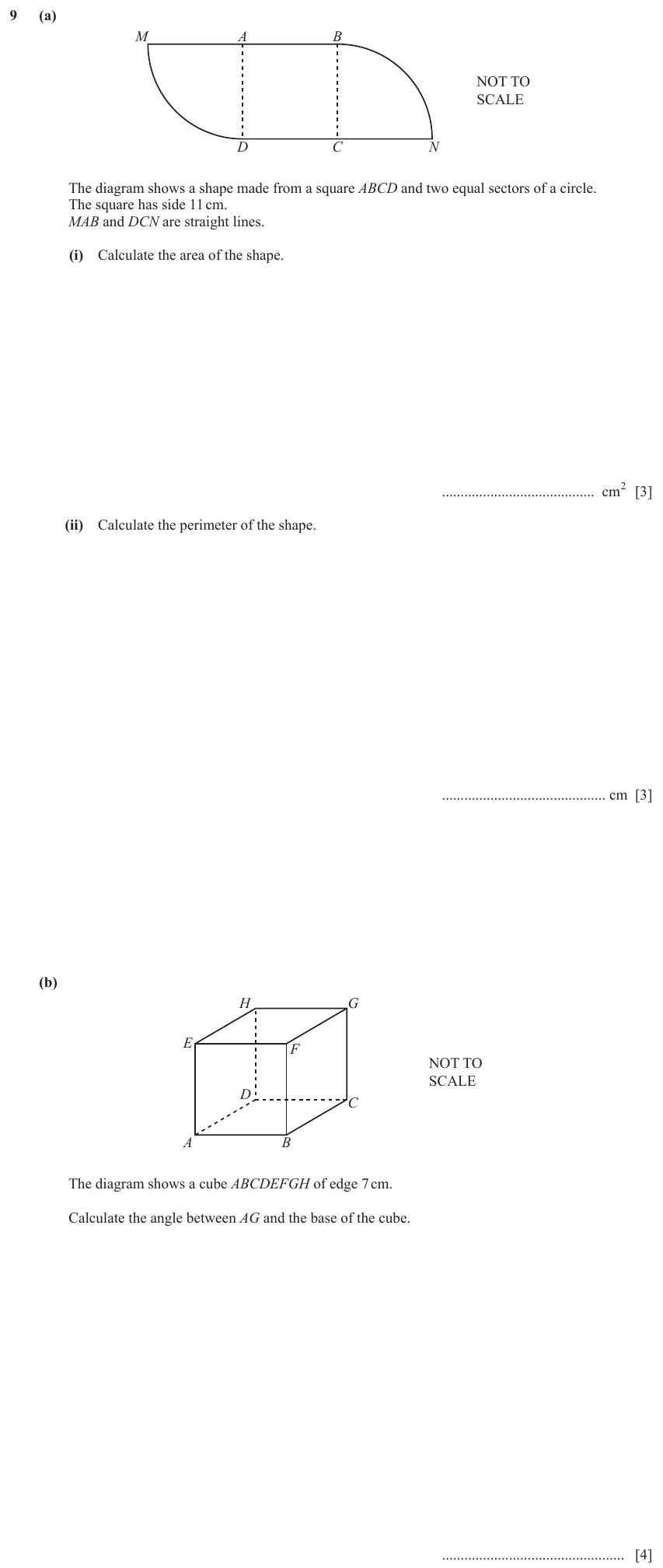 IGCSE Mathematics 0580 May/June 2023 Paper 43 Question 9 – Mensuration, Perimeter, Area and Volume, 10 marks