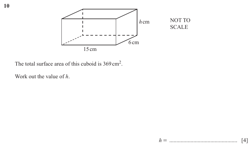 IGCSE Mathematics 0580 May/June 2024 Paper 11 Question 10 – Mensuration, Perimeter, Area and Volume, 4 marks