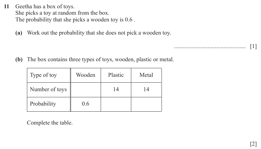 IGCSE Mathematics 0580 May/June 2024 Paper 11 Question 11 – Probability, General, 3 marks