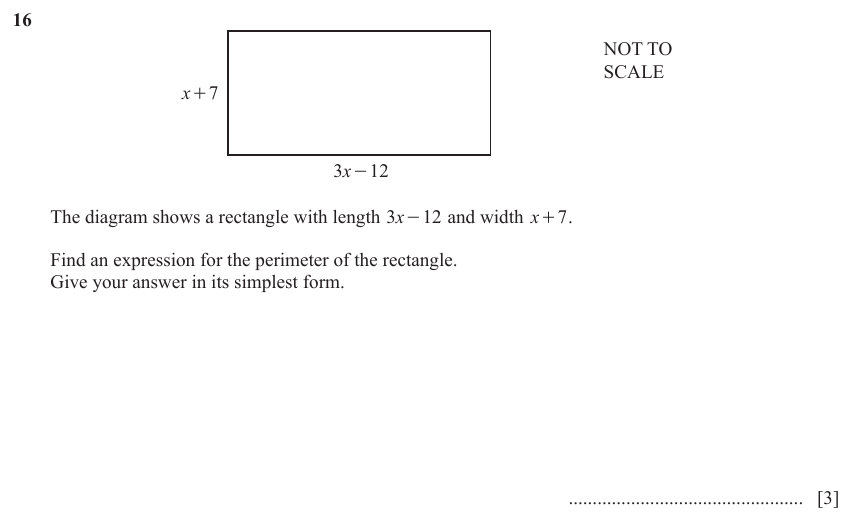 IGCSE Mathematics 0580 May/June 2024 Paper 11 Question 16 – Mensuration, Perimeter, Area and Volume, 3 marks