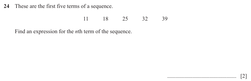 IGCSE Mathematics 0580 May/June 2024 Paper 11 Question 24 – Algebra, Sequences, 2 marks