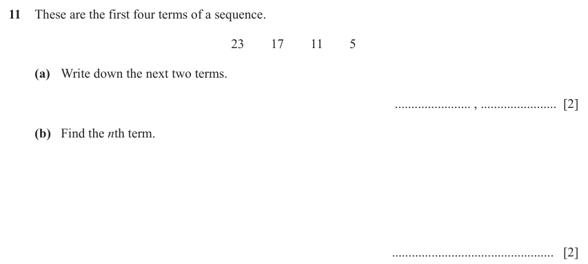 IGCSE Mathematics 0580 May/June 2024 Paper 12 Question 11 – Algebra, Sequences, 4 marks