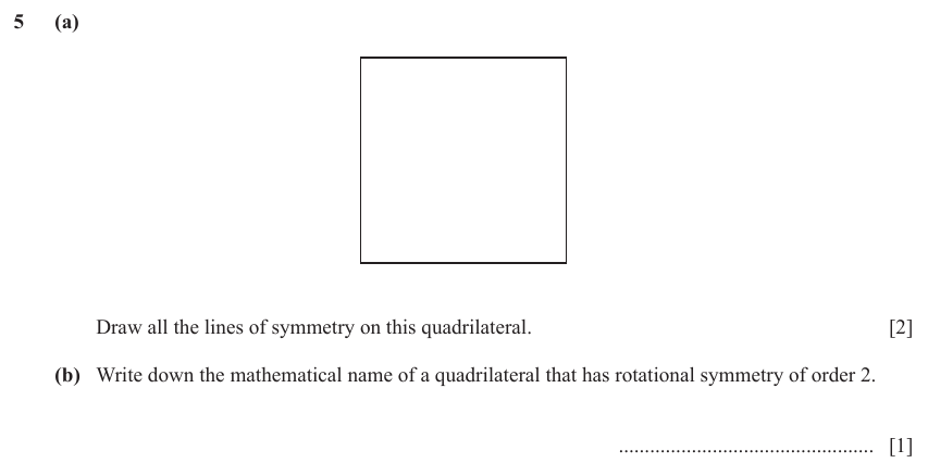 IGCSE Mathematics 0580 May/June 2024 Paper 12 Question 5 – Geometry, Geometrical terms and vocabulary, 3 marks