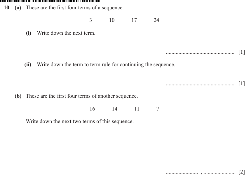 IGCSE Mathematics 0580 May/June 2024 Paper 13 Question 10 – Algebra, Sequences, 4 marks