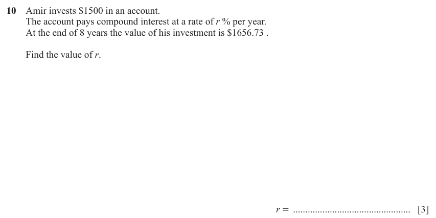 IGCSE Mathematics 0580 May/June 2024 Paper 21 Question 10 – Numbers, Simple and compound interest, 3 marks