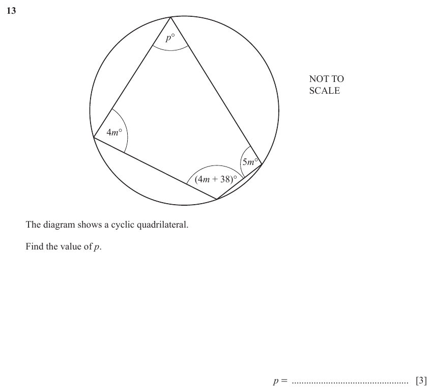 IGCSE Mathematics 0580 May/June 2024 Paper 21 Question 13 – Geometry, Angles using geometrical properties, 3 marks