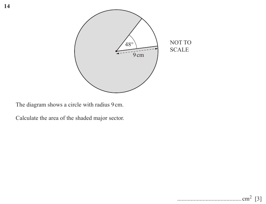 IGCSE Mathematics 0580 May/June 2024 Paper 21 Question 14 – Mensuration, Perimeter, Area and Volume, 3 marks