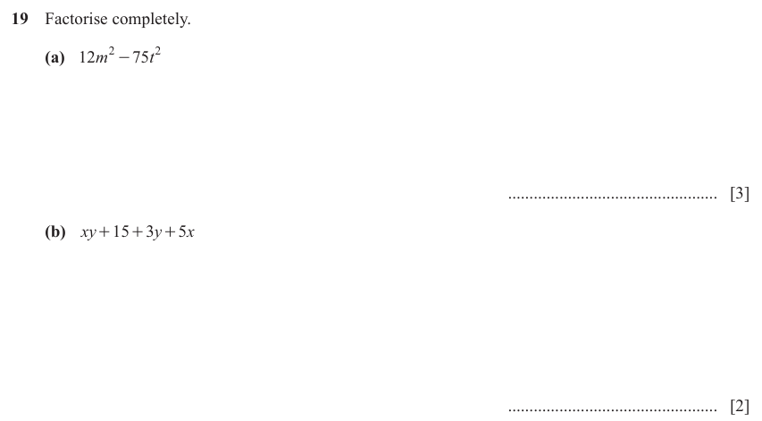 IGCSE Mathematics 0580 May/June 2024 Paper 21 Question 19 – Algebra, Factorization, 5 marks