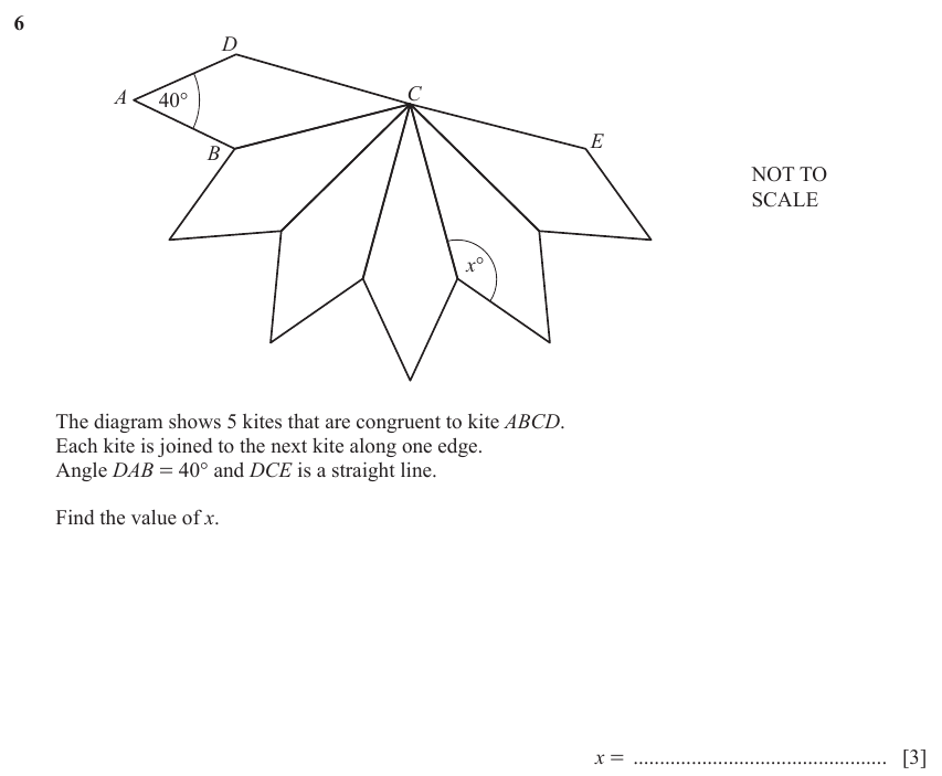 IGCSE Mathematics 0580 May/June 2024 Paper 21 Question 6 – Geometry, Angles using geometrical properties, 3 marks