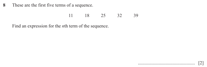 IGCSE Mathematics 0580 May/June 2024 Paper 21 Question 8 – Algebra, Sequences, 2 marks