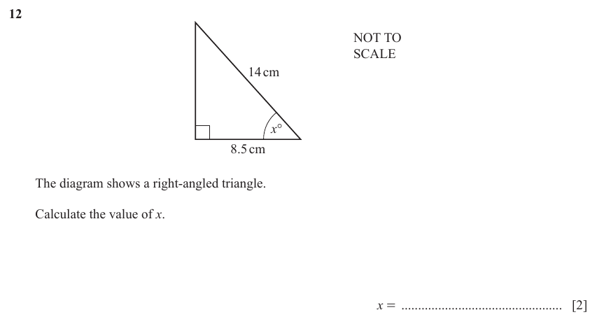 IGCSE 0580 Jun 2024 Paper 22 Question 12 — Right angled triangles (Extended, 2 marks)