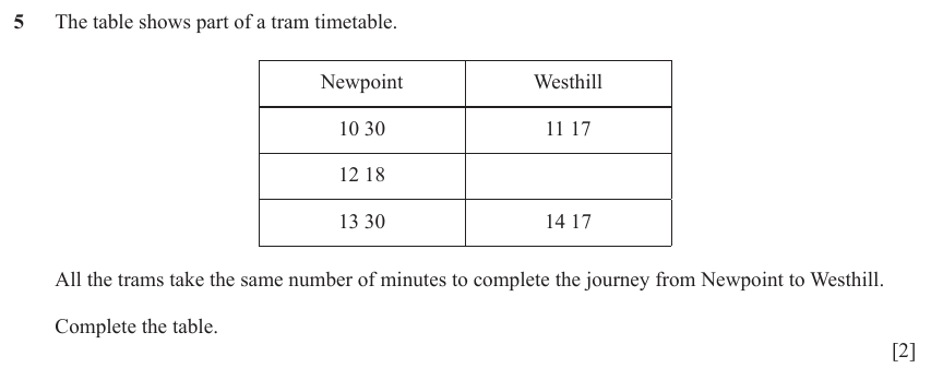 IGCSE Mathematics 0580 May/June 2024 Paper 22 Question 5 – Numbers, The four rules, 2 marks