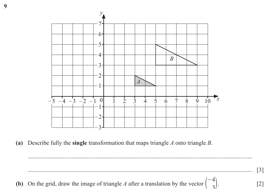 IGCSE Mathematics 0580 May/June 2024 Paper 22 Question 9 – Transformations, Transformations, 5 marks