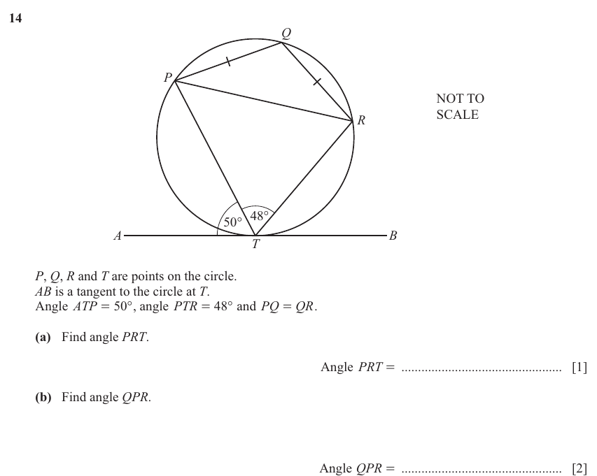 IGCSE Mathematics 0580 May/June 2024 Paper 23 Question 14 – Geometry, Angles using geometrical properties, 3 marks