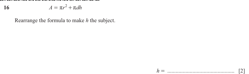 IGCSE Mathematics 0580 May/June 2024 Paper 23 Question 16 – Algebra, Basic algebra, 2 marks