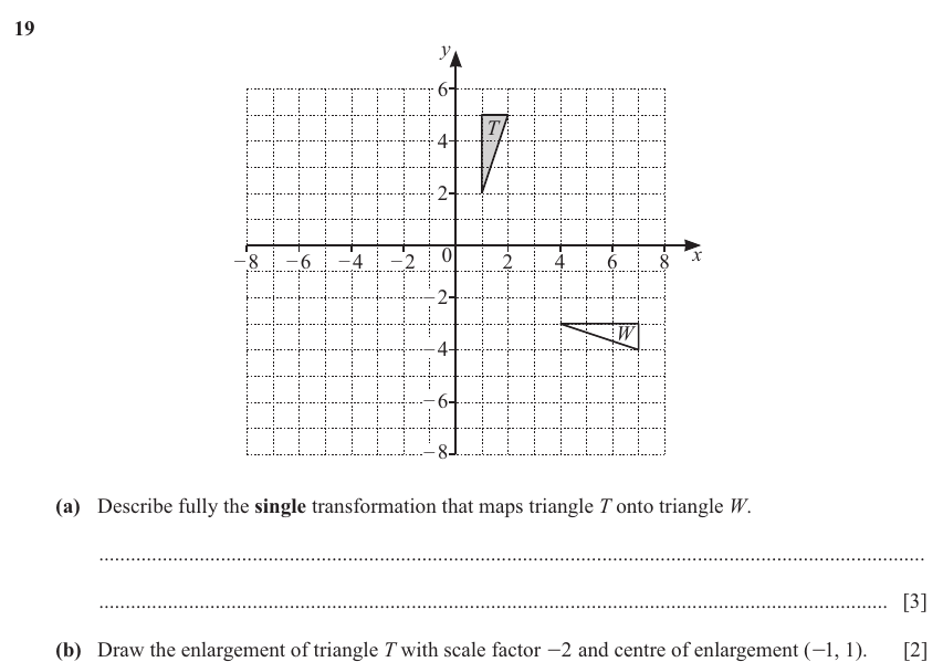 IGCSE Mathematics 0580 May/June 2024 Paper 23 Question 19 – Transformations, Transformations, 5 marks