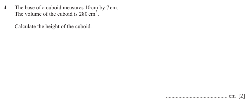 IGCSE Mathematics 0580 May/June 2024 Paper 23 Question 4 – Mensuration, Perimeter, Area and Volume, 2 marks