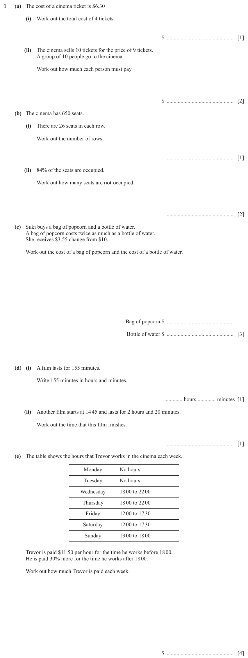 IGCSE Mathematics 0580 May/June 2024 Paper 31 Question 1 – Numbers, The four rules, 15 marks