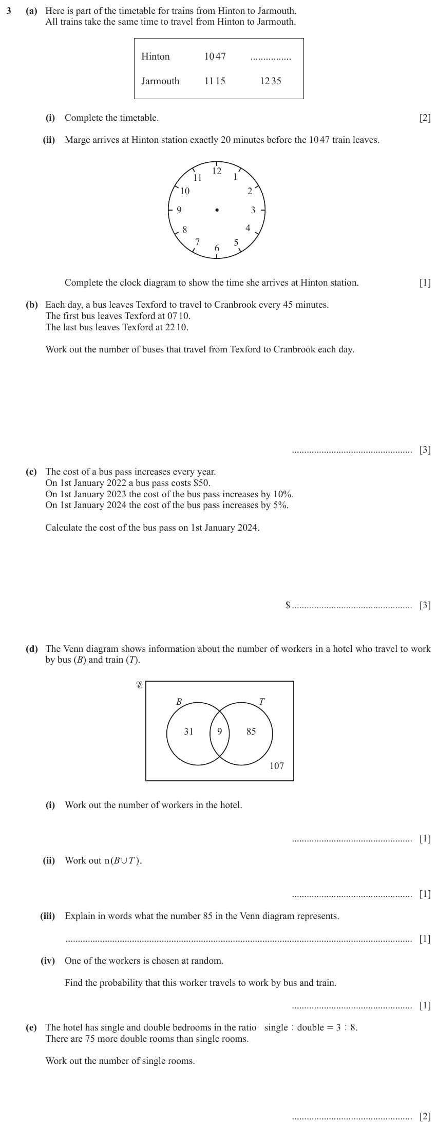 IGCSE Mathematics 0580 May/June 2024 Paper 31 Question 3 – Numbers, The four rules, 15 marks