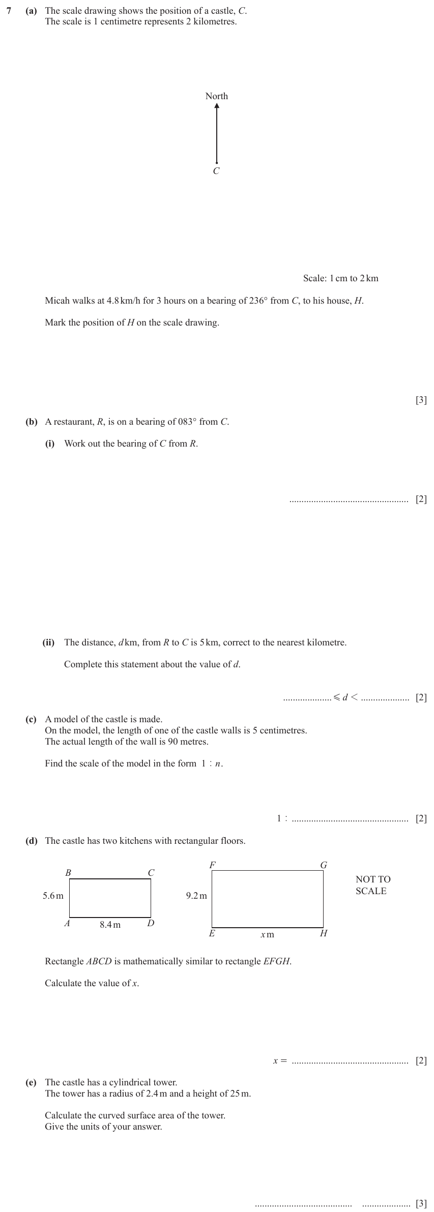 IGCSE 0580 Jun 2024 Paper 31 Question 7 — Three-figure bearings (Core, 14 marks)